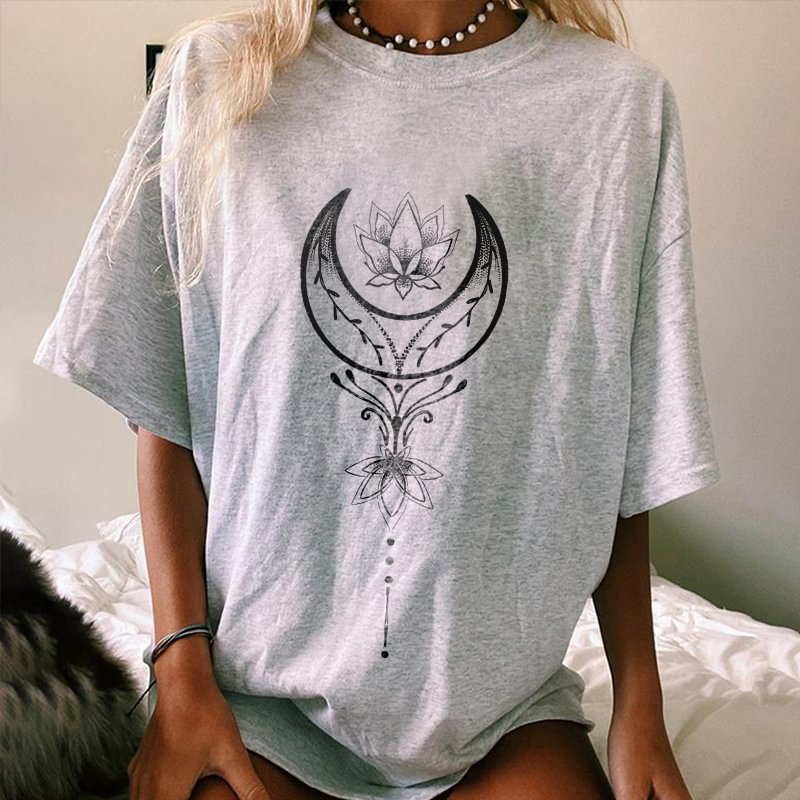   Moon flower print loose t-shirt designer - Neojana