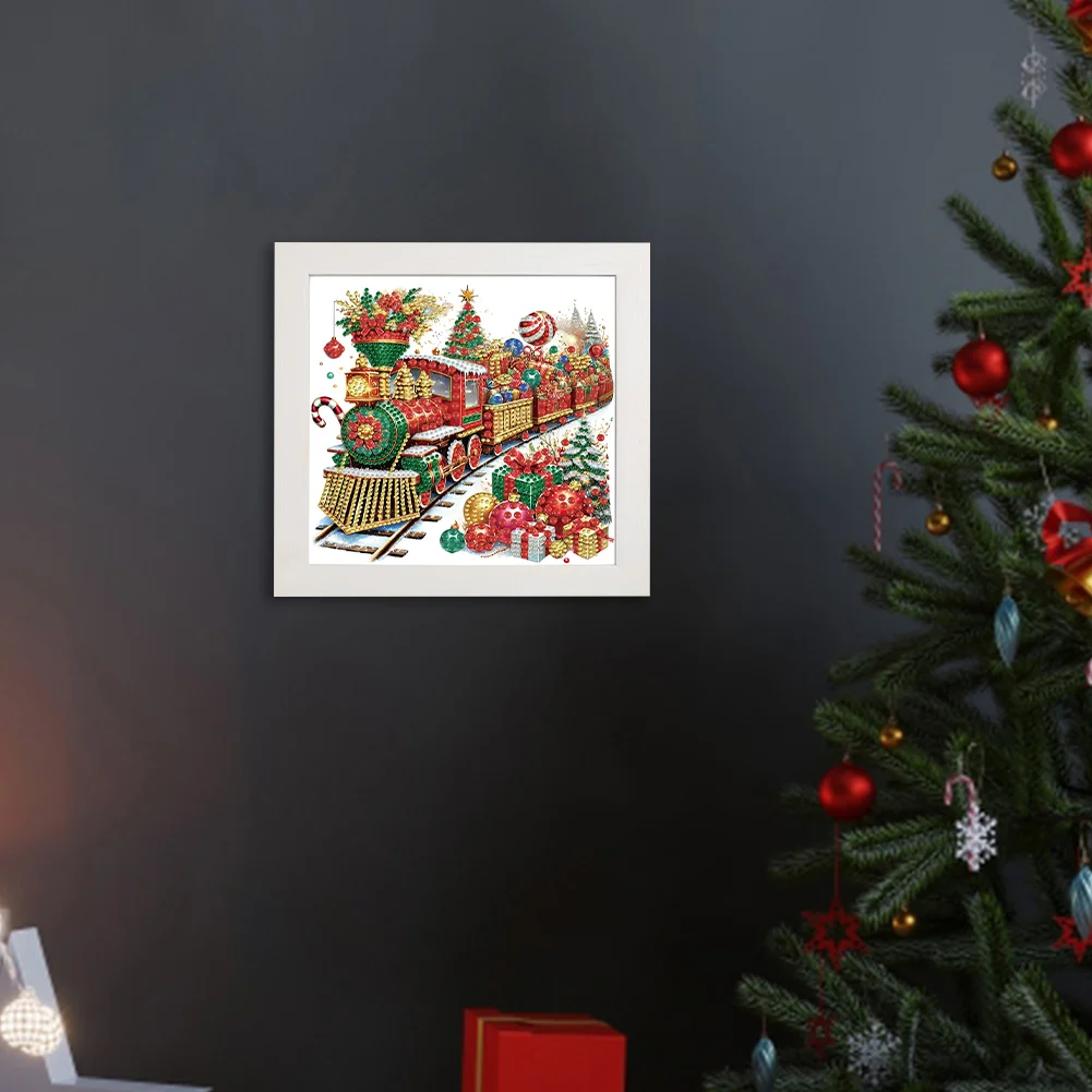 5D DIY Partial Special Shaped Drill Diamond Painting Christmas Train 22.8x22.8cm【With Frame】