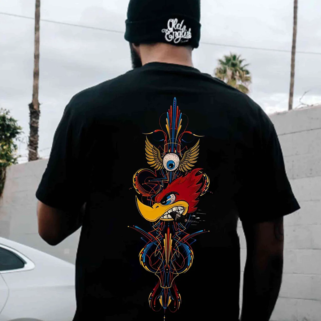Phantom Pinstripe Hot Rod Bird Von Dutch Cultural Totem Print Men's T-shirt
