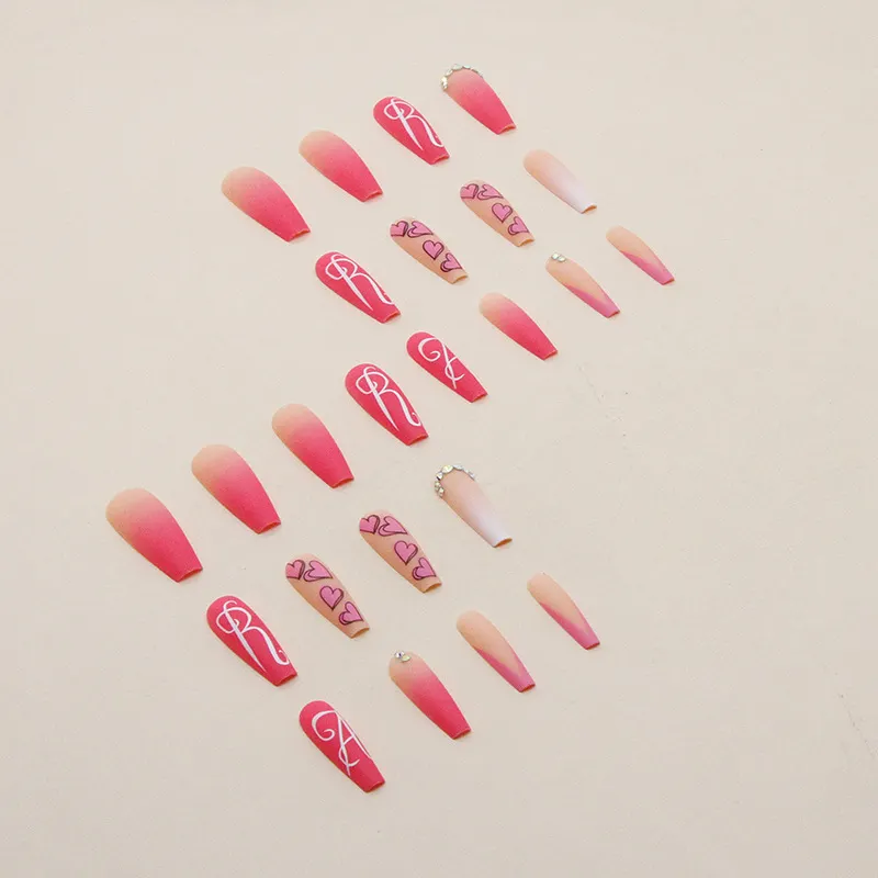 Churchf Churchf Ballet Gradual Nail Love Letters Shiny Broken Diamond Hot Girl Ins Wind Fake Nails Wear Armor