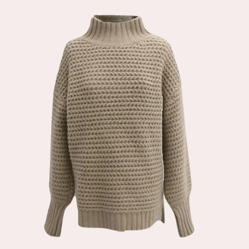 Damen Pullover – Chunky Knit, Hoher Rollkragen, Oversized Ärmel, Off-White, Acryl-Baumwolle-54883-58562562982218