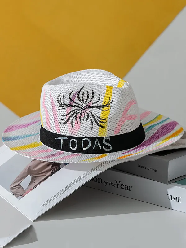 Parent-Child Lovely Straw Hand Drawn Doodle Painted Cartoon Painting Sunscreen Hat