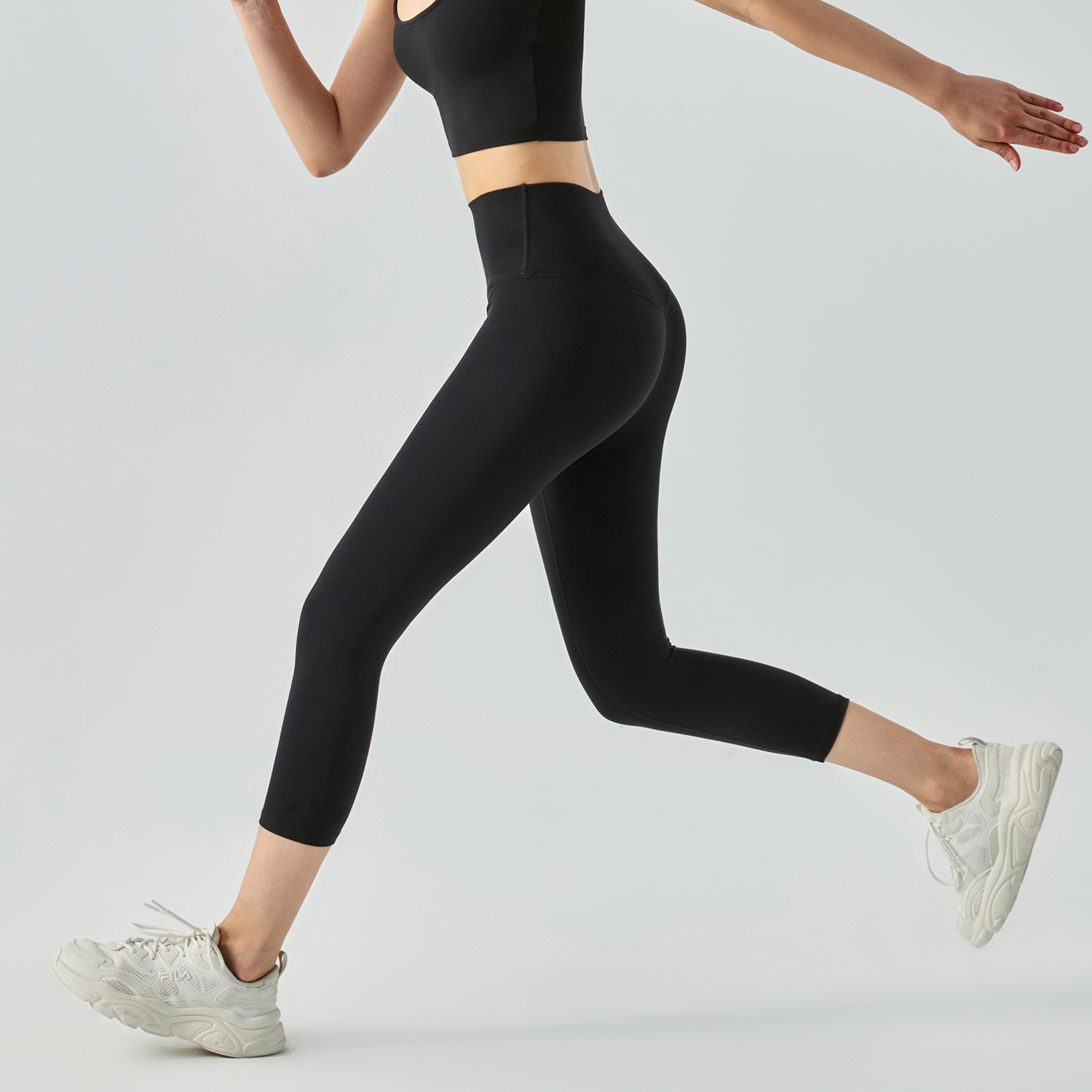 Shop no front seam slim fit freely stretchable fitness squat proof not see through comfy workout sports gym capri online on Hergymclothing Black