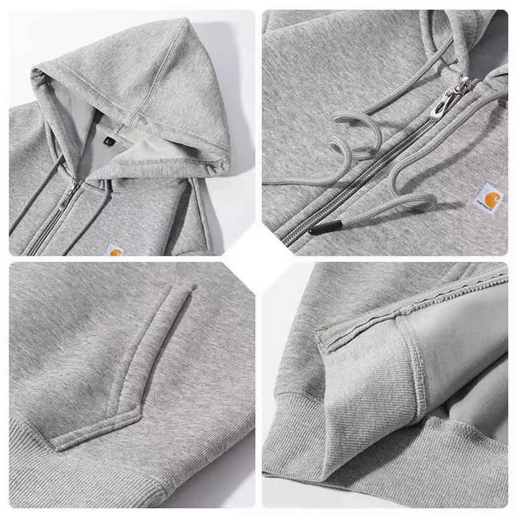 Men's Vintage Fleece Pocket Full Zip Long Sleeve Hoodie Jacket-inspireuse