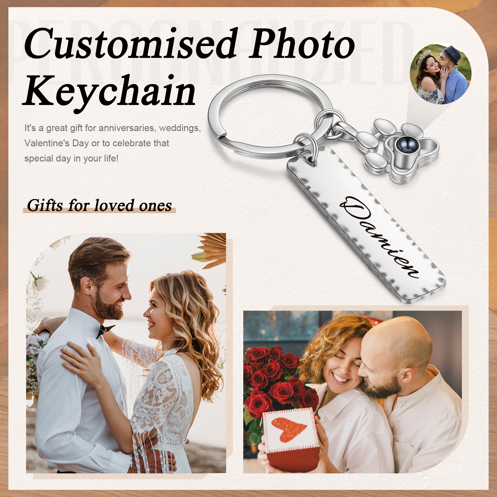 Personalised Projection Keychain Custom Photo & Name Keyring Gift For Family/Friend/Couple-Jessemade AU