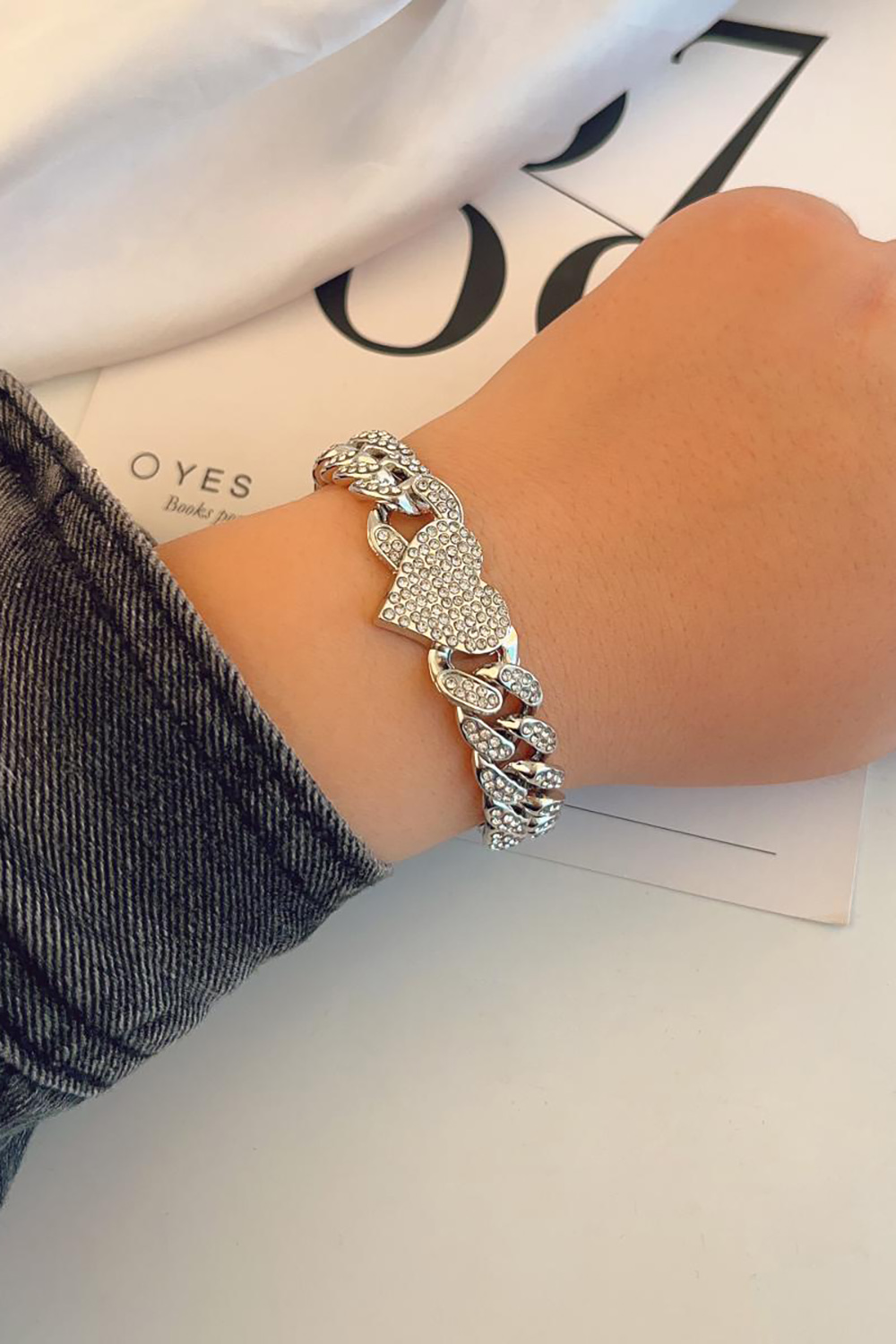 Hip Hop Love Shaped Rhinestone Bracelets