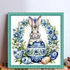 (Stamped/Counted) Blue And White Porcelain-Rabbit Easter Egg-11CT Cross Stitch 40*40cm/15.75*15.75in