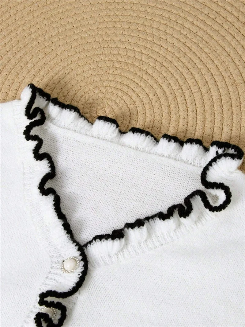 Athvotar Athvotar Women's Clothing 2025 Autumn And Winter Fashion Bumpy Wood Ear Pearl Button Long Sleeve V Collar Sweater T-Shirt