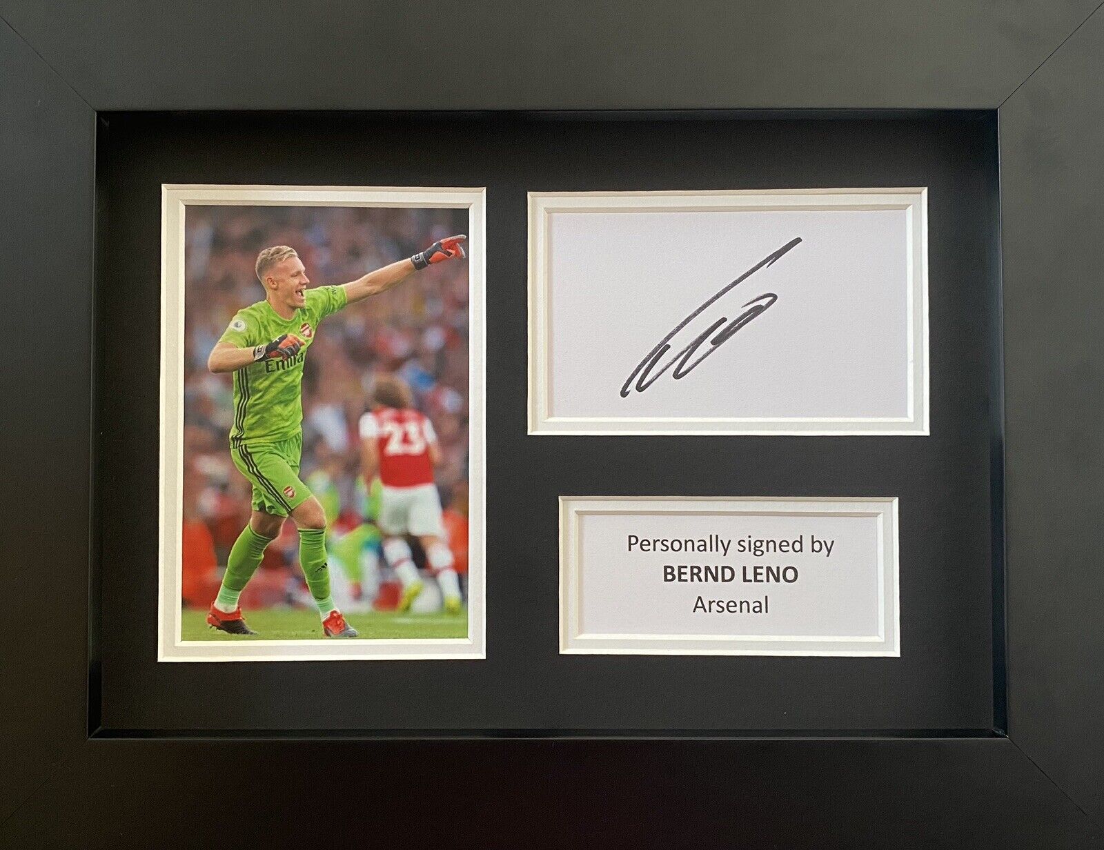 Bernd Leno Genuine Hand Signed White Card In A4 Arsenal Frame Display