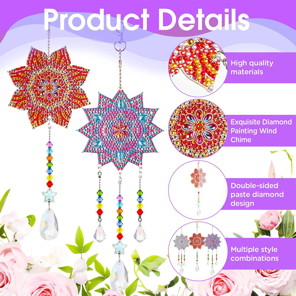 3pcs DIY Mandala Suncatcher Double Sided Diamond Painting Art Pendant