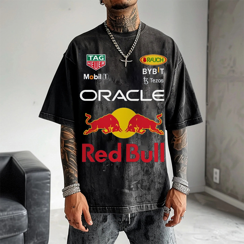 Unisex Loose Fit Racing Print Washed T-Shirt