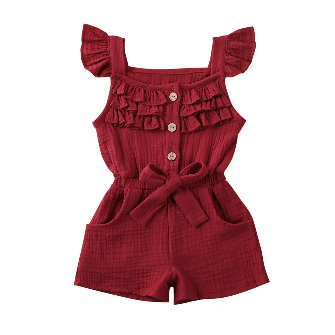 2020 Baby Summer Clothing Newborn Toddler Baby Boy Girls Romper Fly Sleeve Sunsuit Solid Outfit Clothes Elastic Waist Playsuit