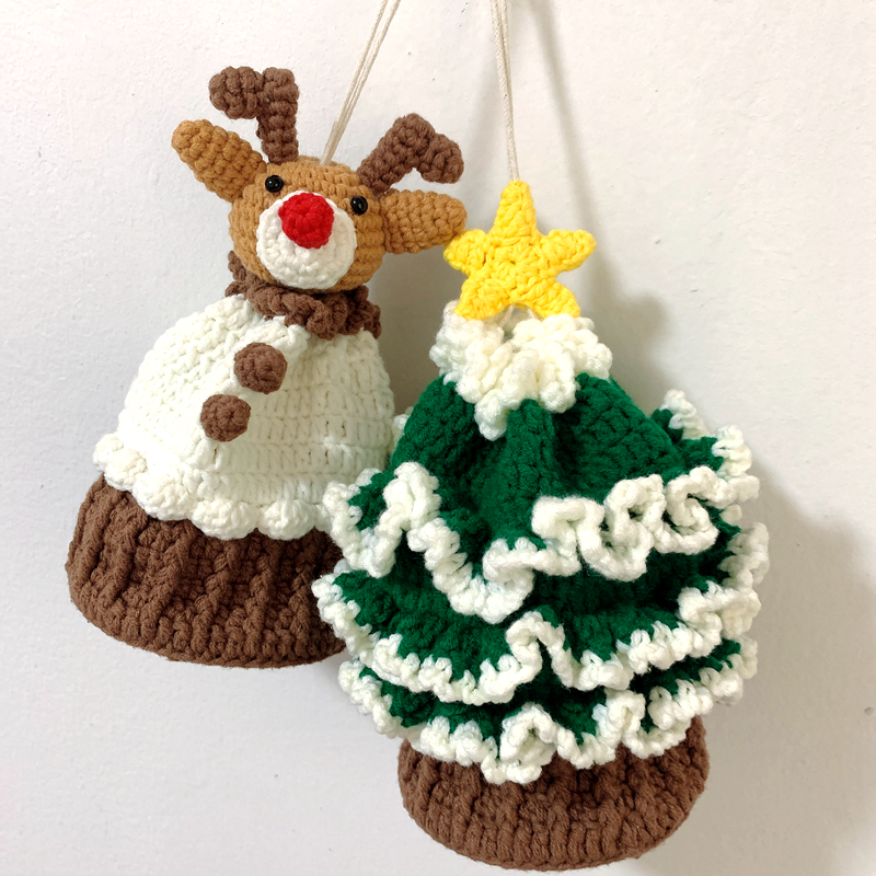 DIY Christmas Tree Crochet Kit - Yarn Craft Bag with Crossbody Strap & Reindeer Design 