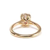 14K Yellow Gold Oval Cut Lab Diamond Pink Corundum Hidden Halo Ring with Triple Prong and Cathedral Setting