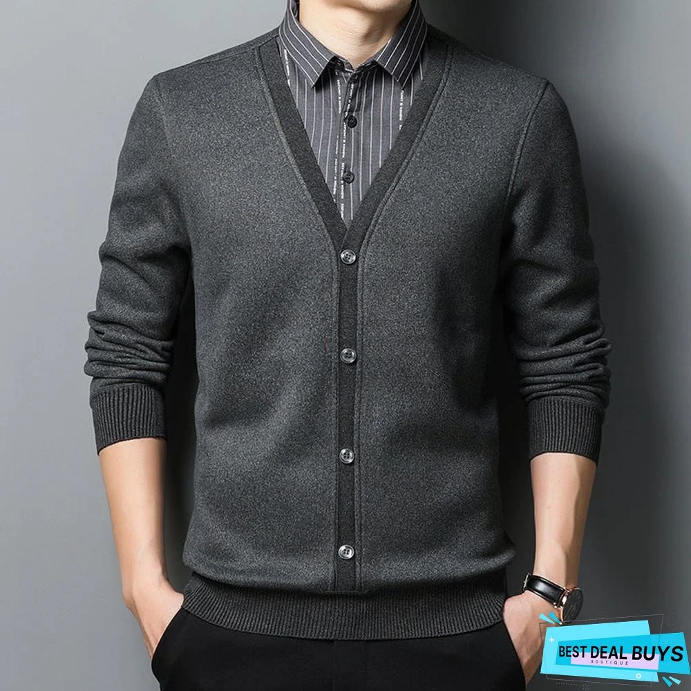 Men's Fake Two-piece Fashion Knitted Cardigan