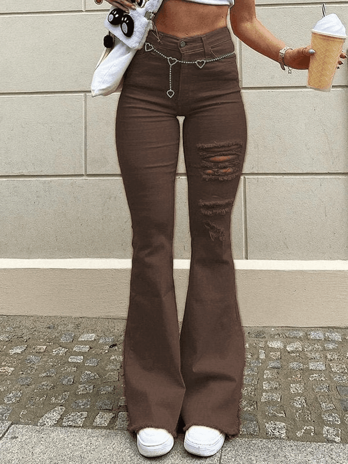 Brownm Distressed Stretch Flare Jeans