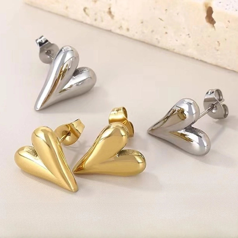 Cross-border Titanium Steel Love Earrings Vacuum Plating Gold Simple Fashion Niche Design Women's Water Drop Heart-shaped Earrings