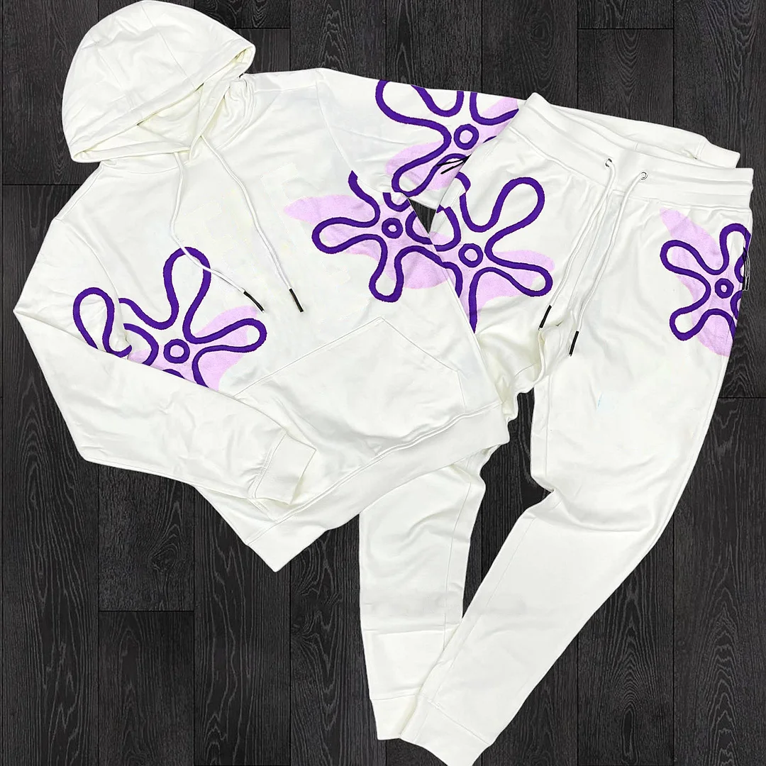 Trendy flower print statement hoodie set