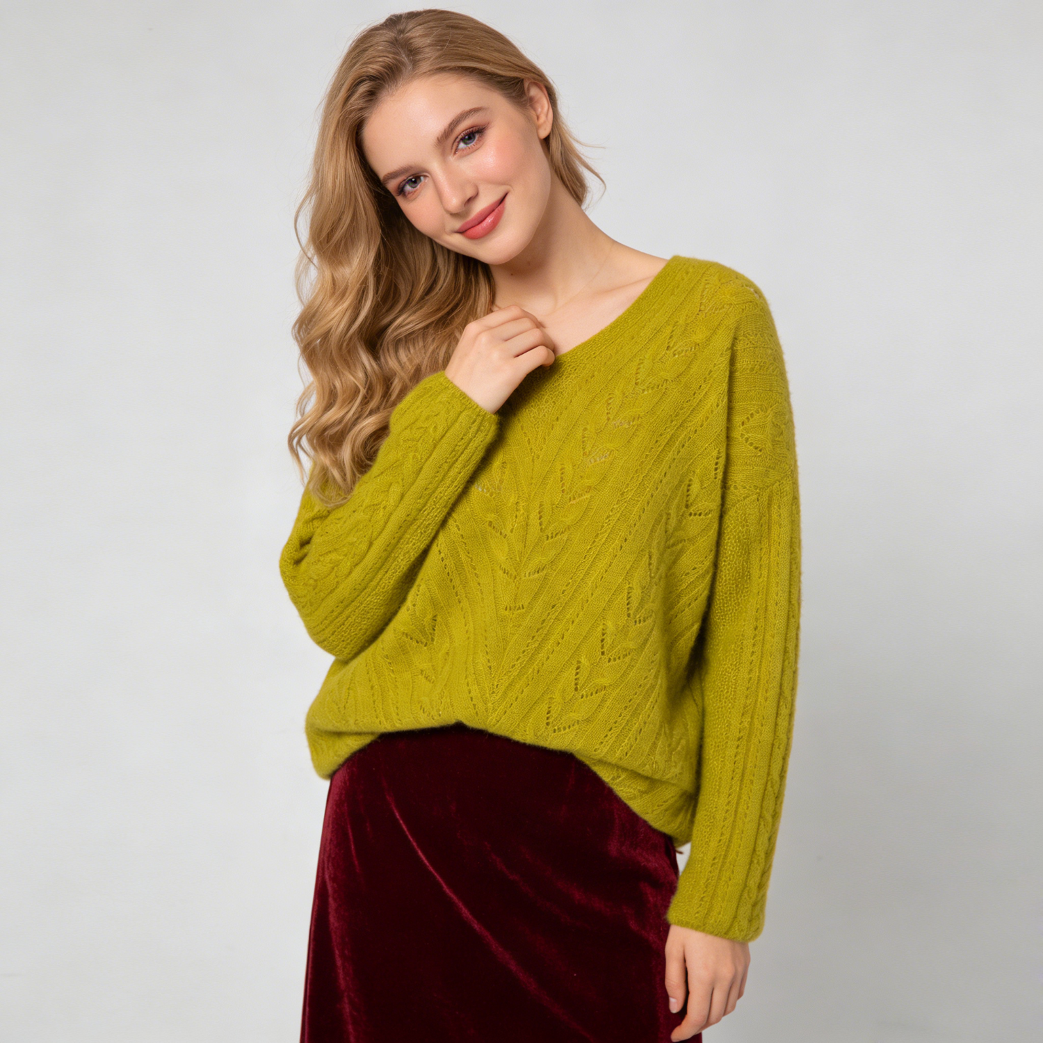 Women's Leaf Pattern Openwork Silk Cashmere Sweater | Spring Summer REAL SILK LIFE