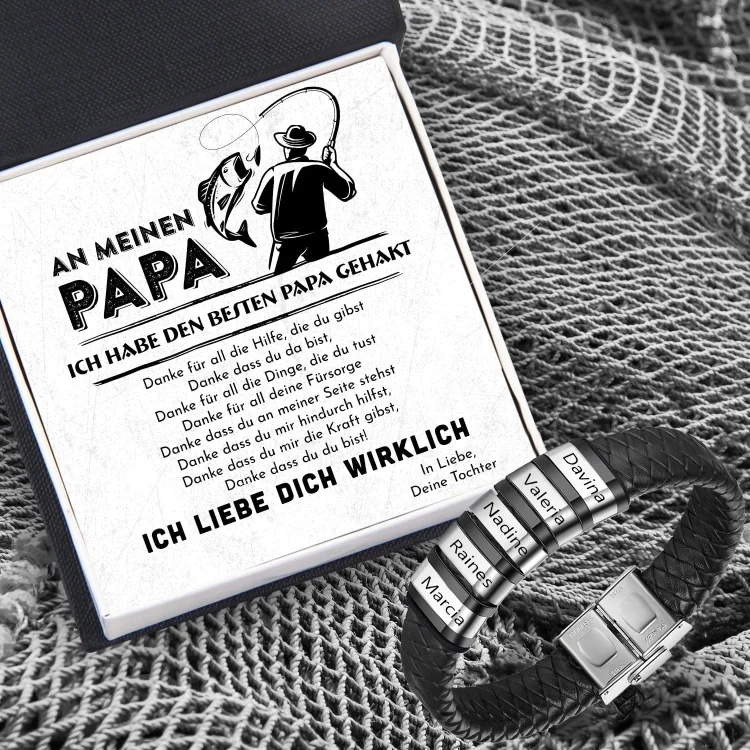 Herren Personalisiertes 5 Namen Armband aus geflochtenem Leder-An Meinen Papa- Geschenk mit Nachrichtenkarte