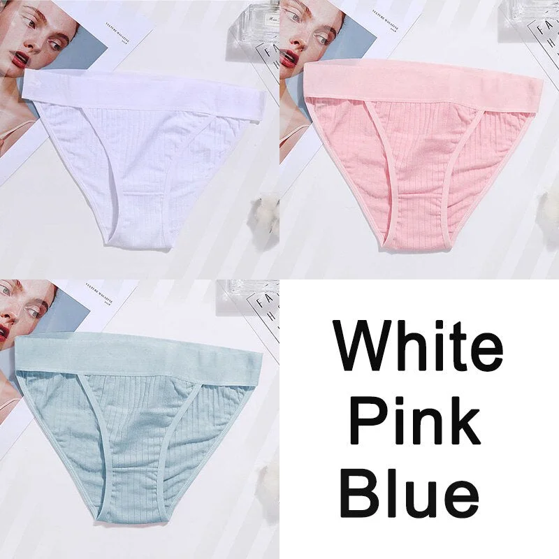 3PCS Women Cotton Panties Sexy Low Waist Underwear Panties Female Lingerie Underpants Hollow Heart Embossed Briefs Solid Color