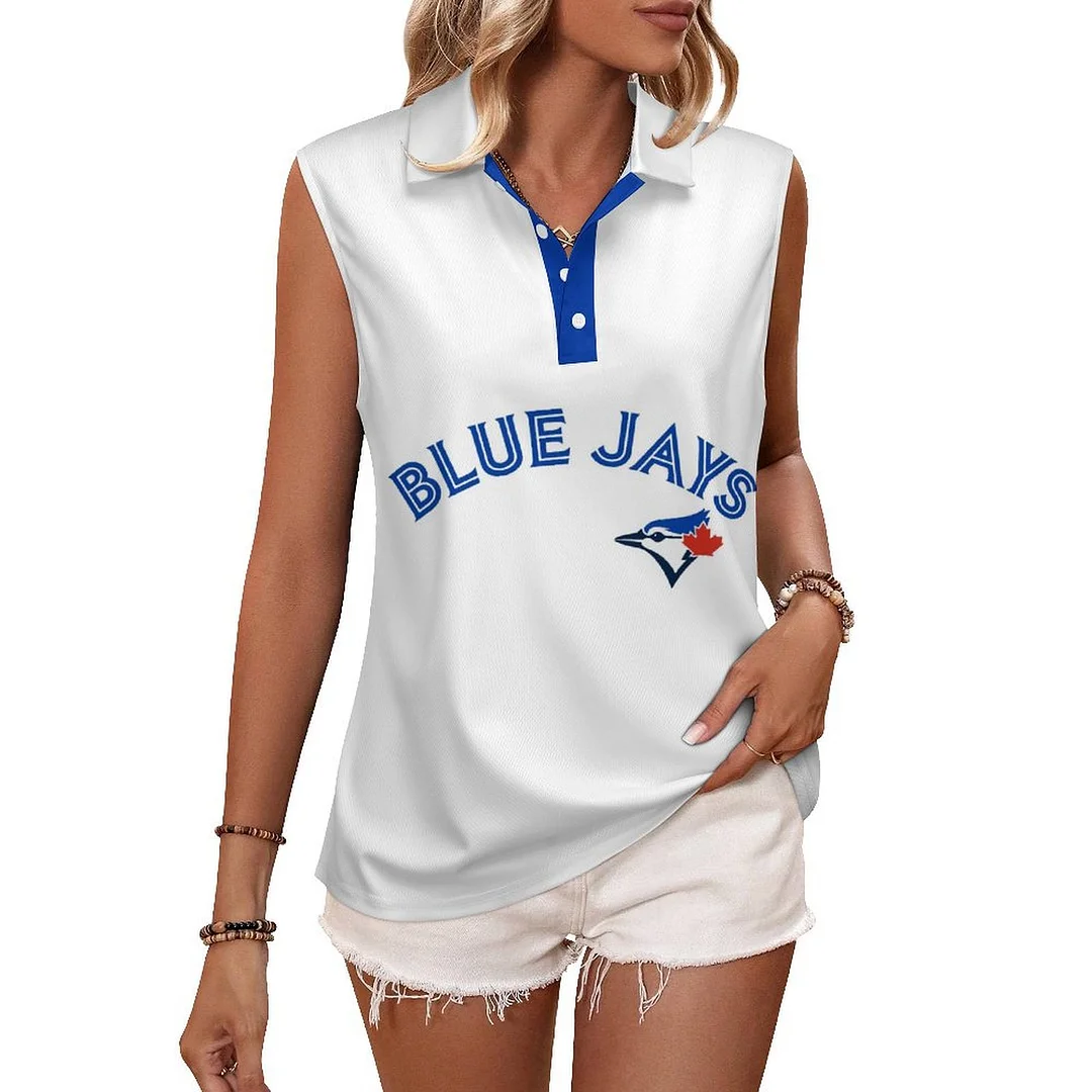V-neck Sleeveless Casual POLO Shirt Tank Top for Women Printed with Pattern,Navy,Blue