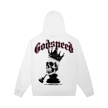 GODSPEED Hoodie White – Cowboy Skull Oversized Streetwear