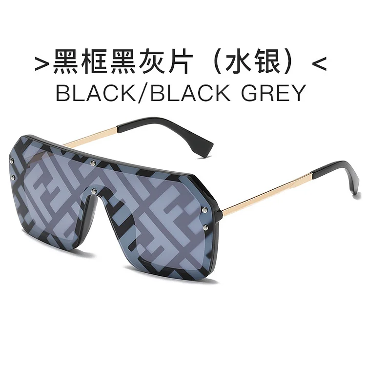 New Large Frame Trendy F Letter Sunglasses Personalized One-Piece Watermark Lens Men's and Women's Fashionable All-Match Sunglasses
