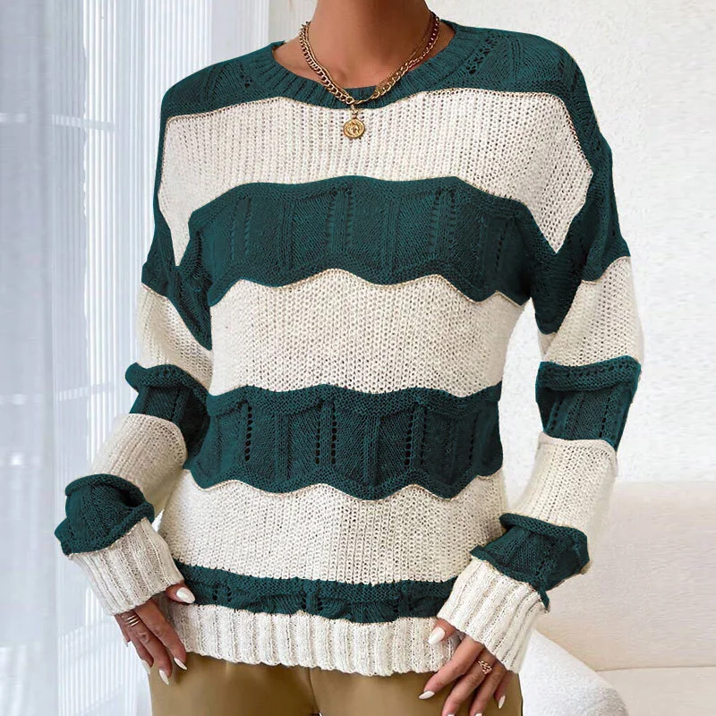 Athvotar Athvotar Autumn And Winter Three-Dimensional Striped Mahjong Loose Knitted Long-Sleeve Round Jumper Woman