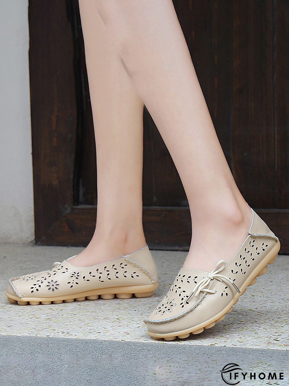 Cowhide Hollow Lace-up Portable Shoes | IFYHOME