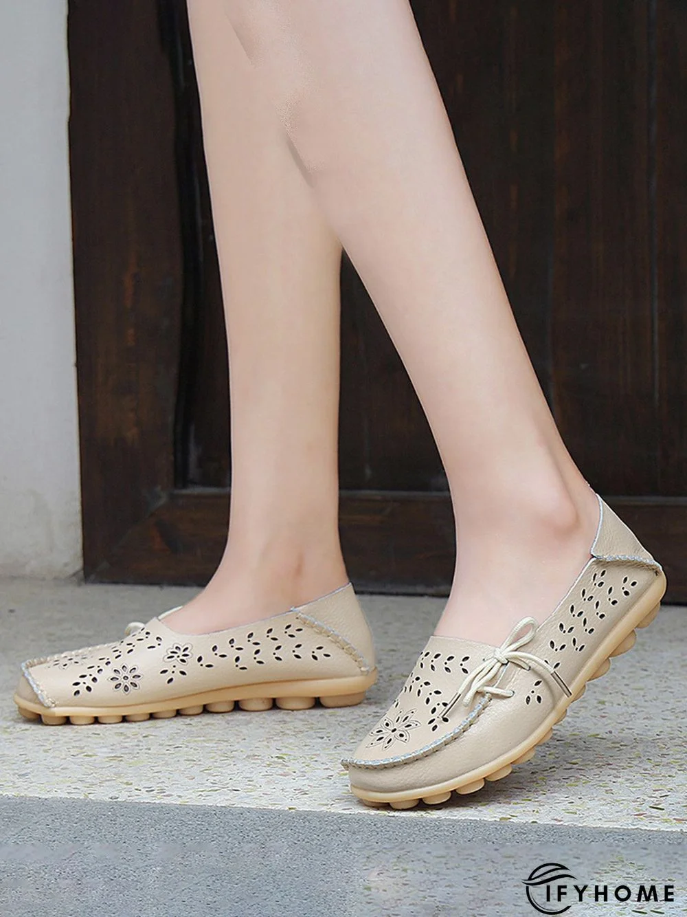 Cowhide Hollow Lace-up Portable Shoes | IFYHOME