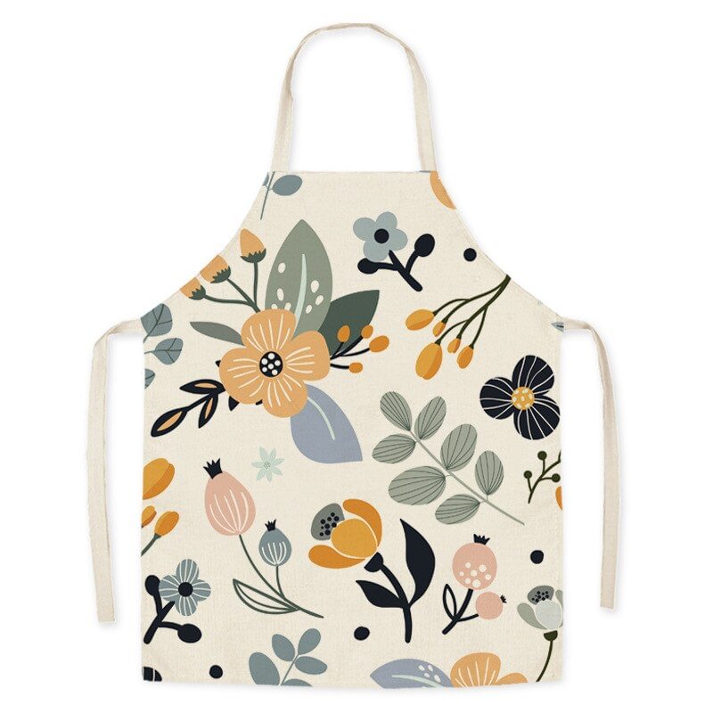 Linen Kitchen Apron - Nordic Style Flower letclo 