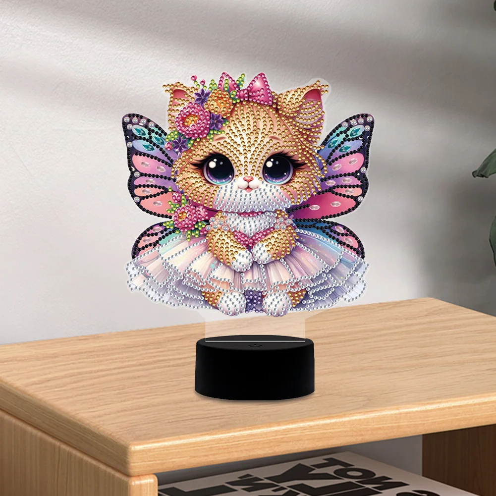 DIY Butterfly Cat Diamond Painting Night Light Diamond Art Lamp Home Decoration