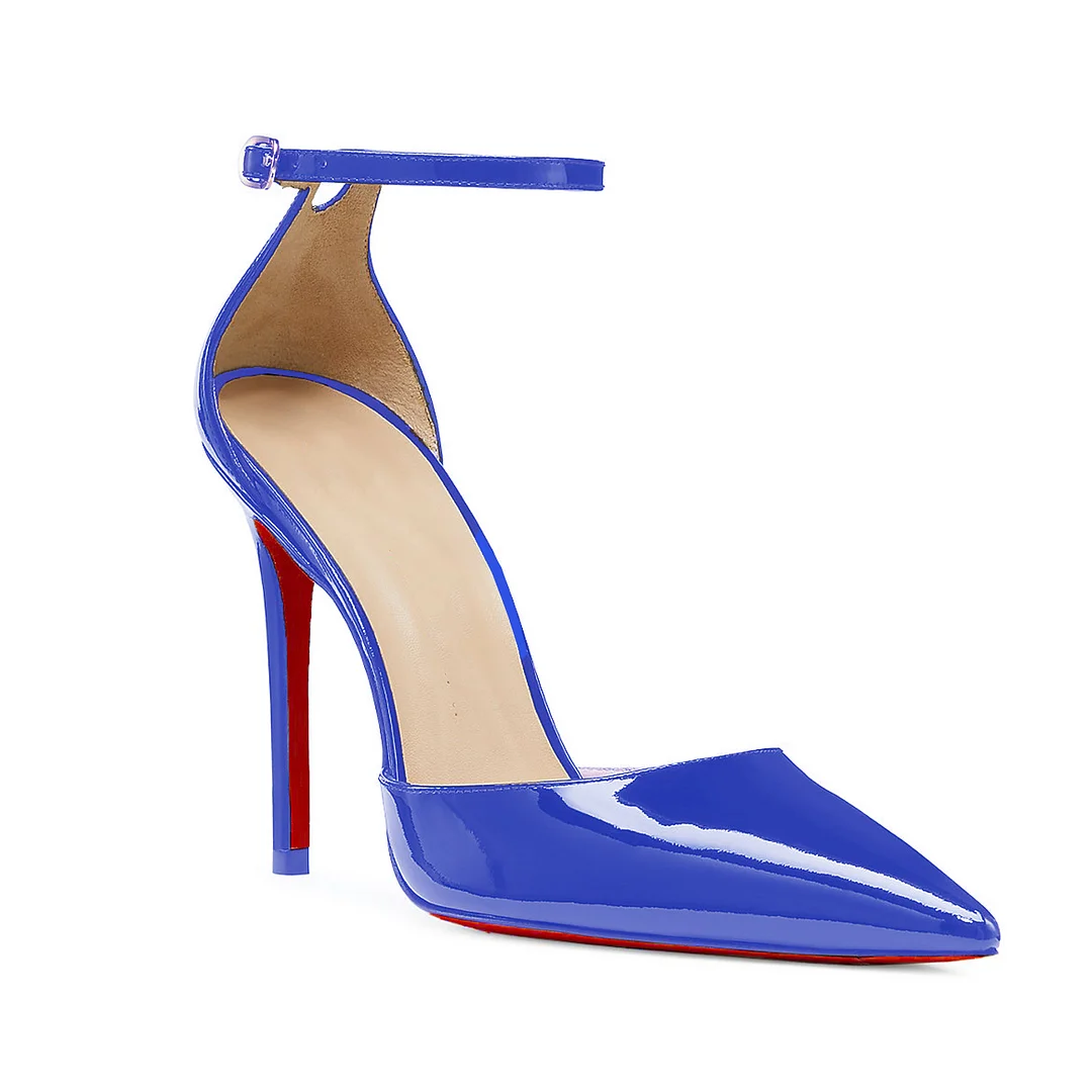 3.94" Women's Ankle Buckle Pointed Toe Pumps Wedding Party Red Bottoms High Heels-MERUMOTE