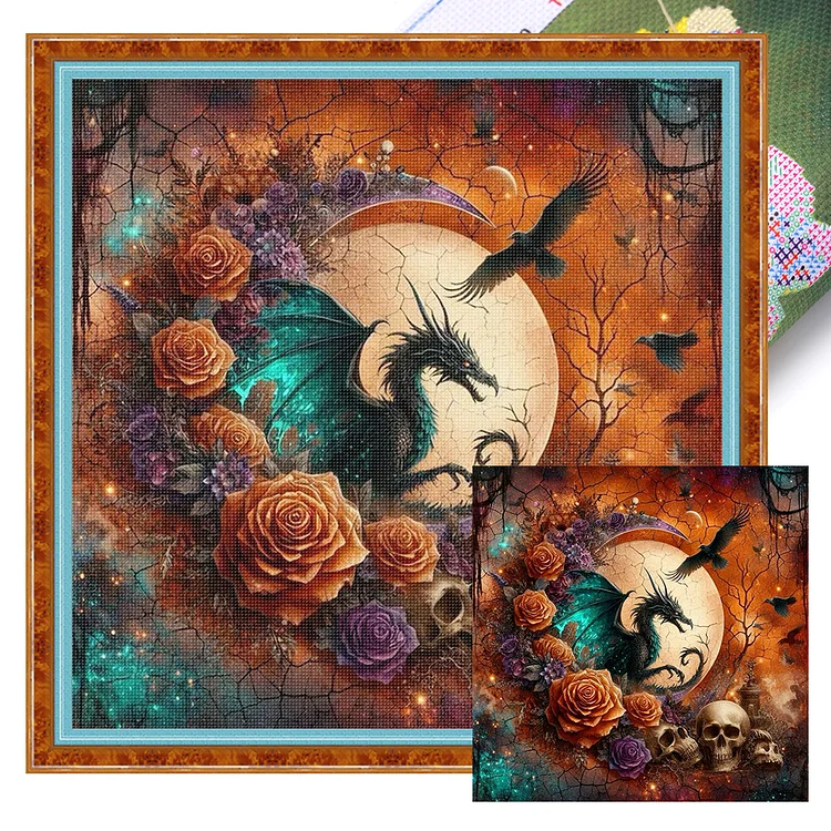 【Huacan Brand】Rose black dragon 40*40cm 11CT Stamped Canvas Cross Stitch gbfke