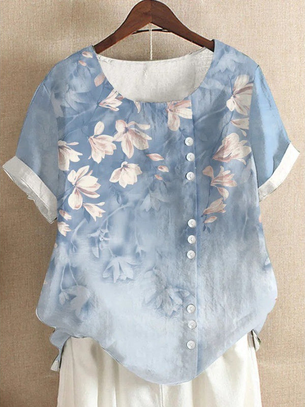 Women Long Sleeve V-neck Graphic Floral Printed Top