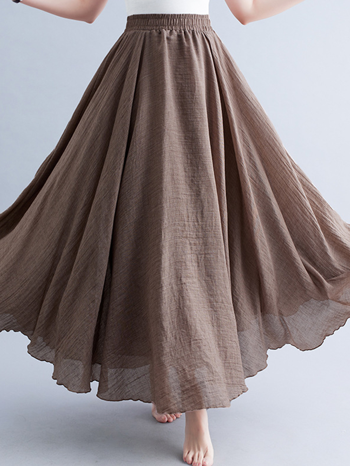 Casual Linen Solid Elastic Waist A-Line Maxi Skirt