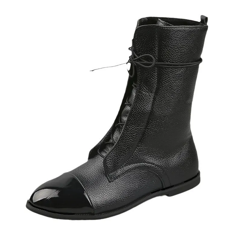 Breakj Breakj Large-Size Female Boots English Flying Autumn And Winter New Products And Leisure Boots Tie Splicing Short Martin Boots