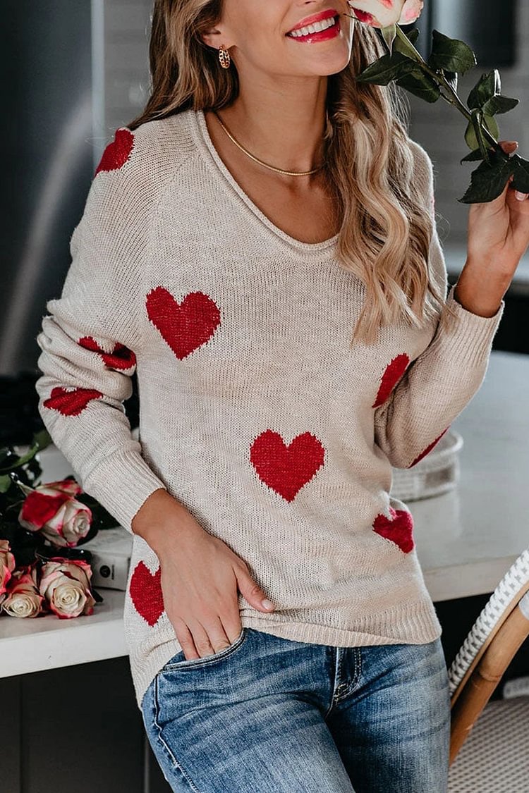 Casual Print Basic V Neck Mid Waist Sweater(5 Colors) - Life is Beautiful for You - SheChoic