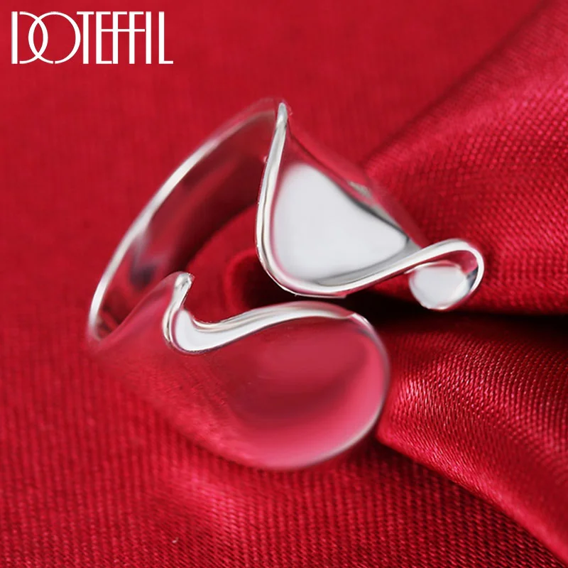 DOTEFFIL 925 Sterling Silver Simple Opening Glossy Ring For Women Jewelry