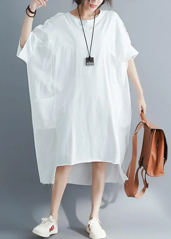 Modern White Low High Design Cotton Linen Summer Robe Dresses