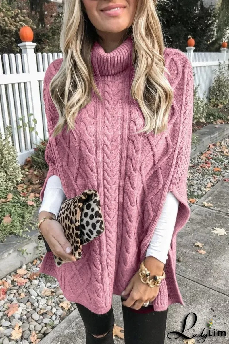 High Neck Loose Cable Knit Pattern Stitching Sweater Tops （7 Colors）