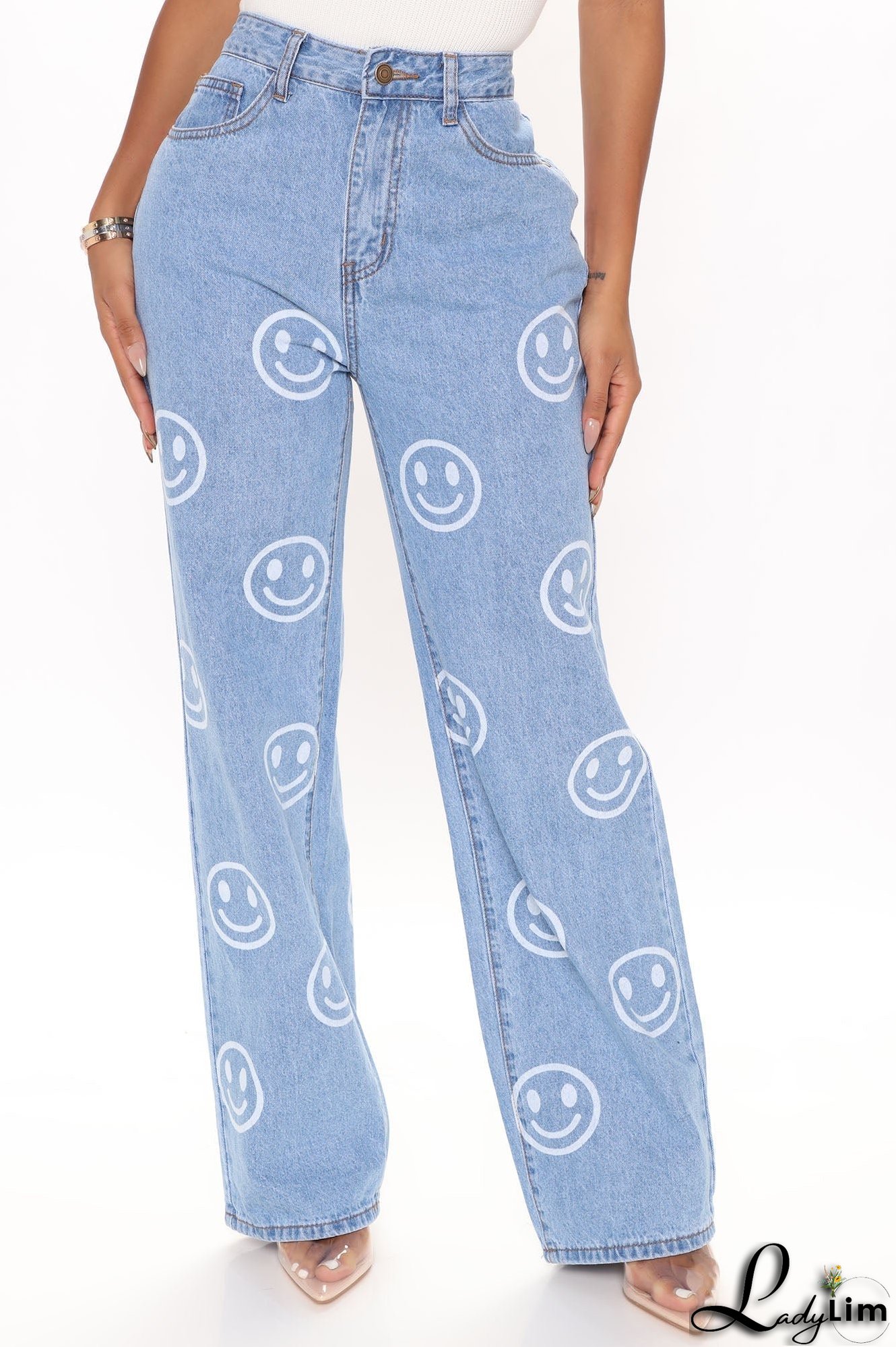 Smile You're On Camera Boyfriend Jeans - Light Blue Wash