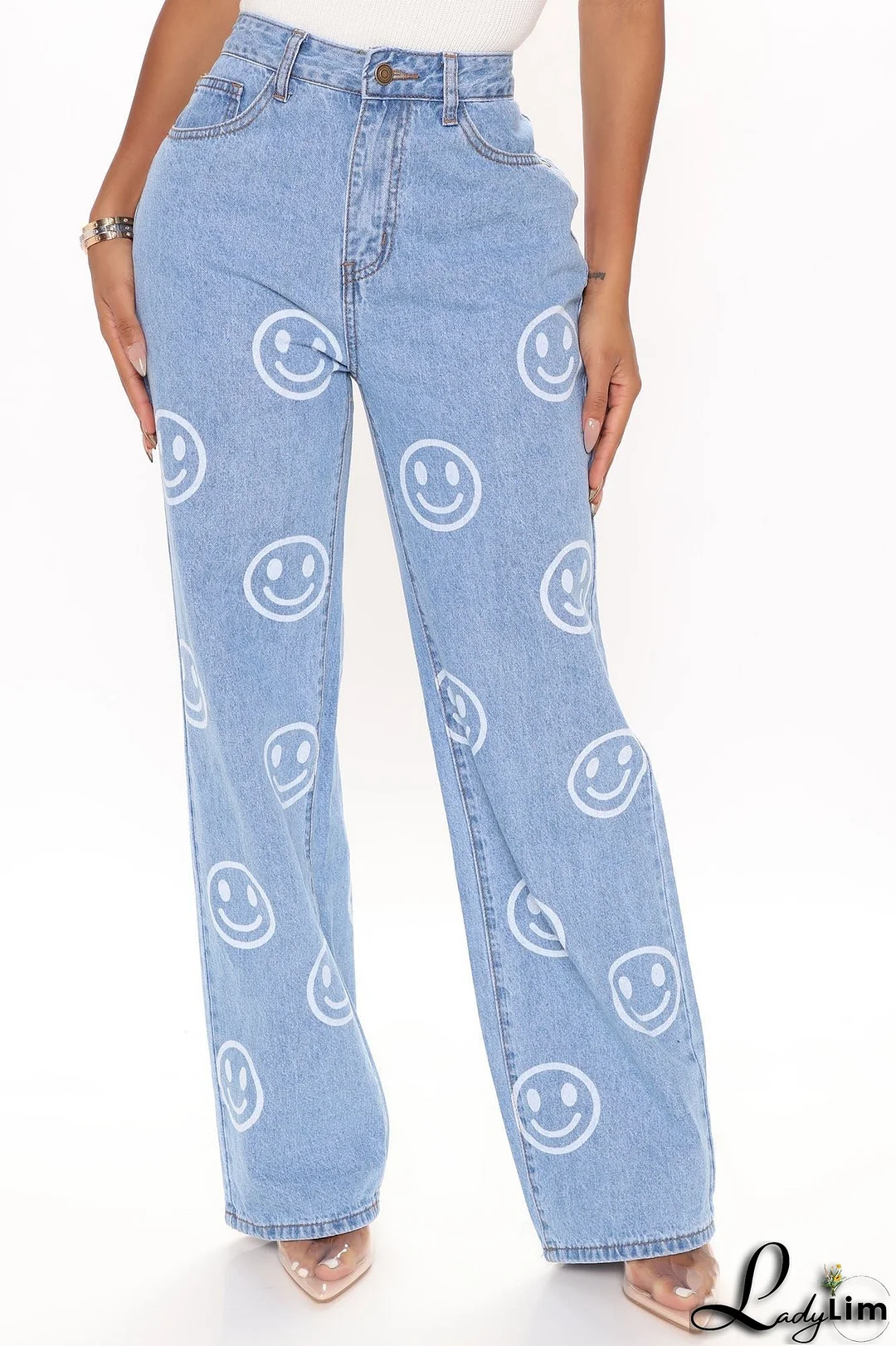 Smile You're On Camera Boyfriend Jeans - Light Blue Wash
