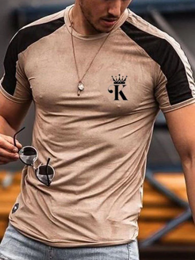 Khaki Crew Neck Printed Shirts & Tops