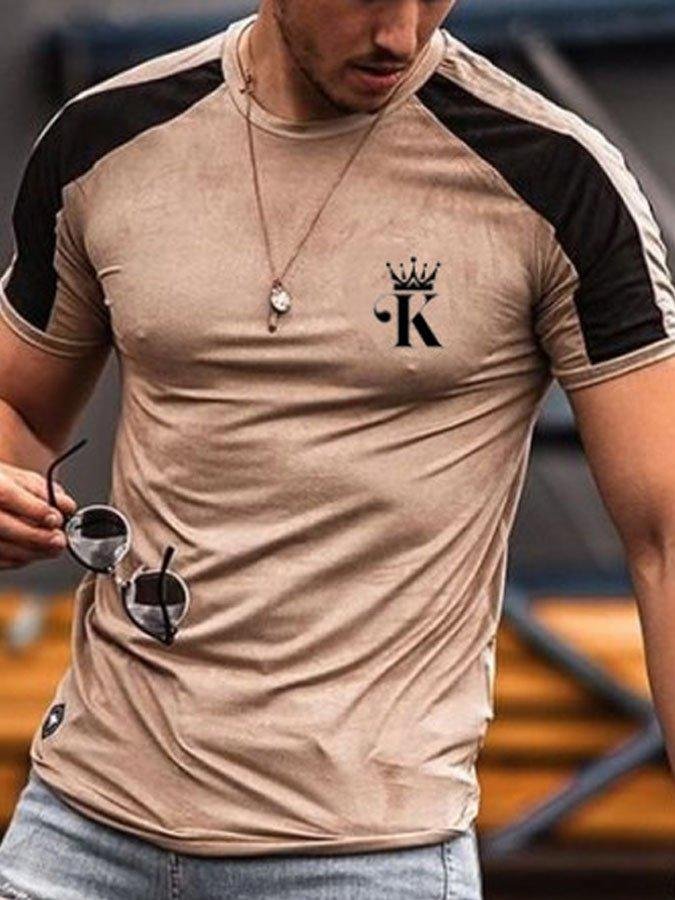 Khaki Crew Neck Printed Shirts & Tops