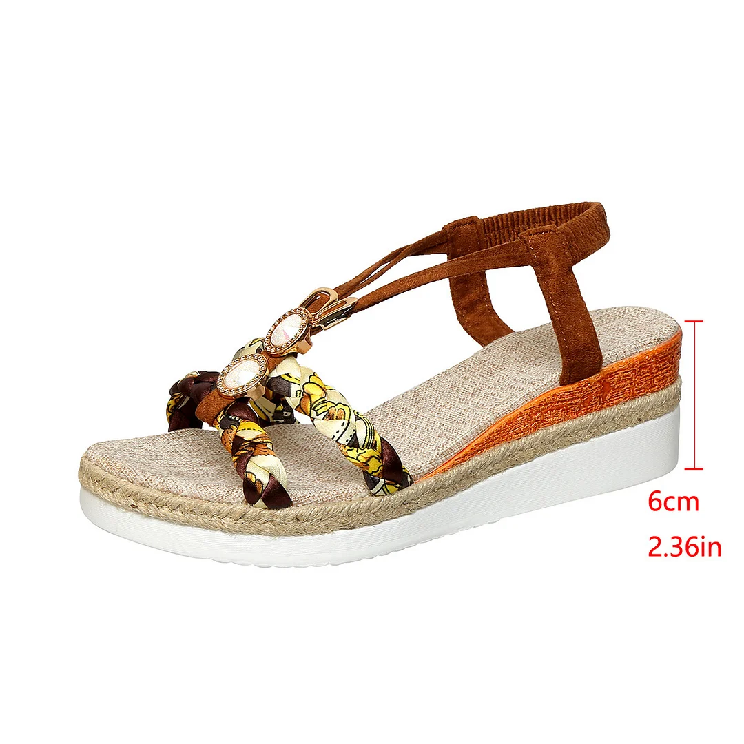 Yyvonne And Summer New Round Head Flat Bottom Heel Sandals Women Weaving Beads Toe Bohemian Thick-Soled Beach Sandals