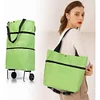 Collapsible Trolley Bags Folding Shopping Bag 2 in 1 Shopping Cart with Wheels Resuable Grocery Bag Heavy-Duty Capacity Bag for Women Home Supermarket