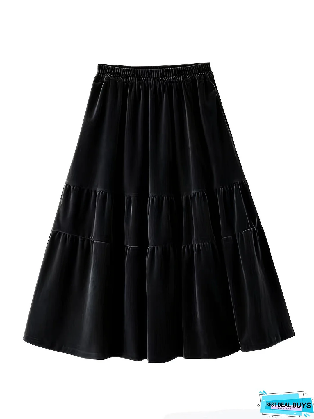 Solid High Waist Skirt, Boho Ruched Draped Skirt, Women's Clothing