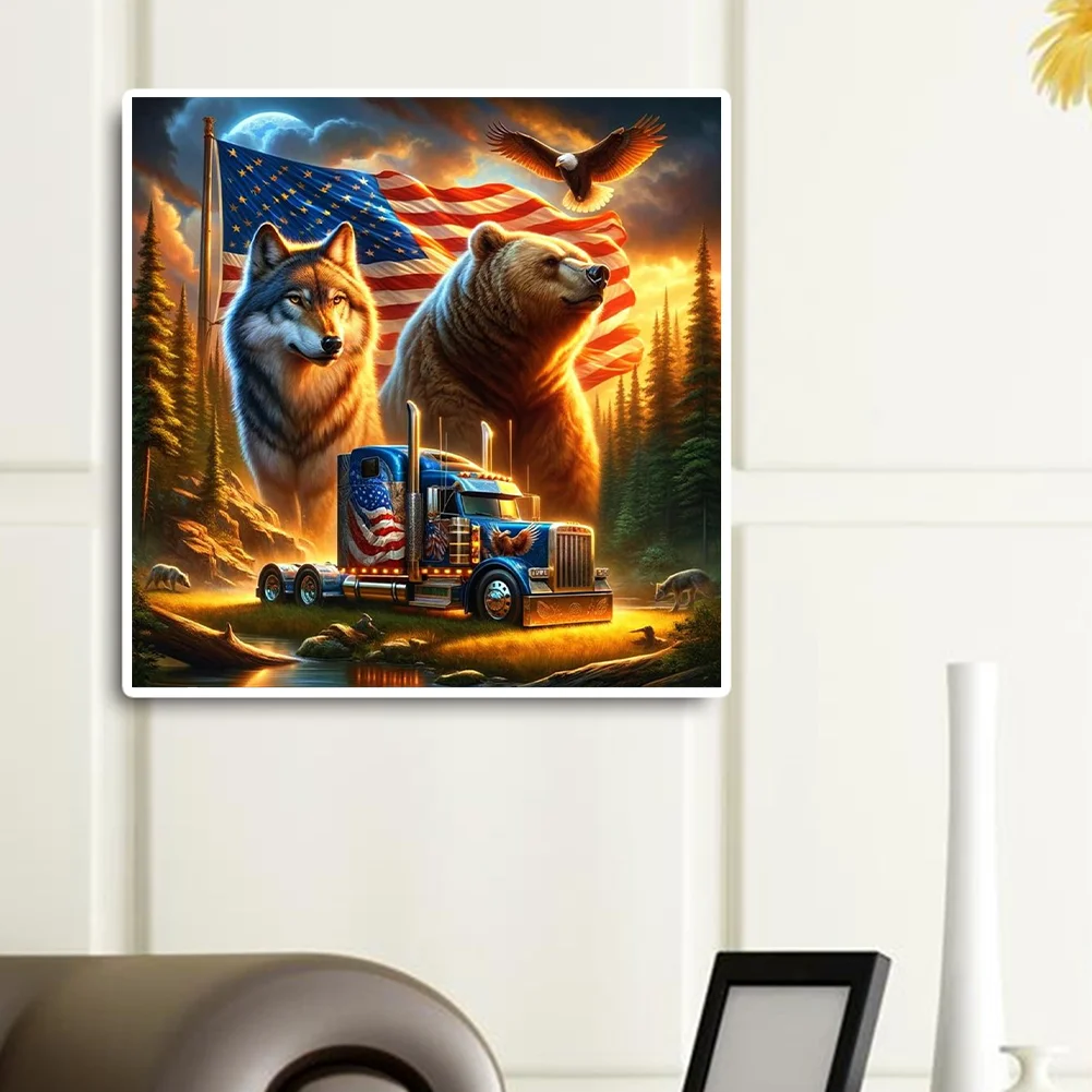 Wolves & Flag online Framed 5D Diamond Painting